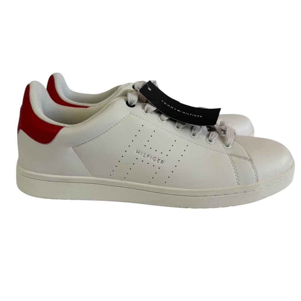 Tommy Hilfiger Liston White Sneakers Red Heel Minimalist Preppy Low Top Size 13